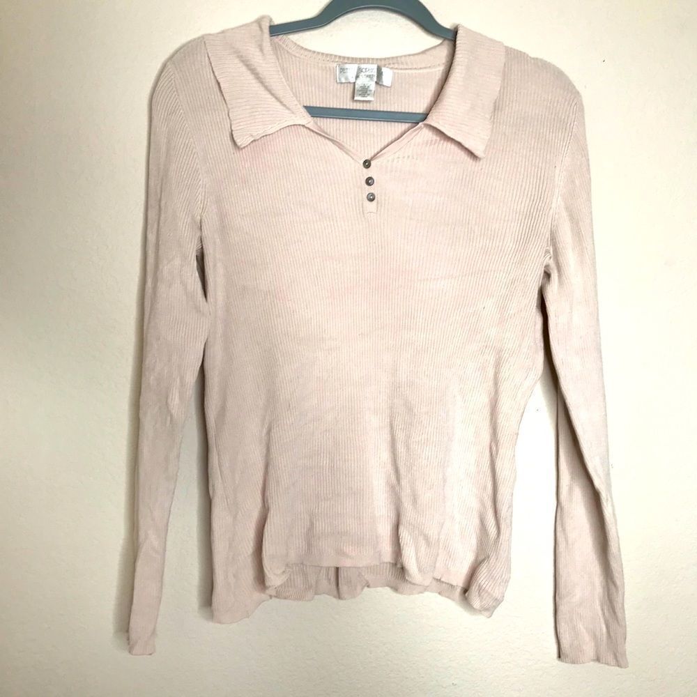 Silk blend polo Henley blouse‎
